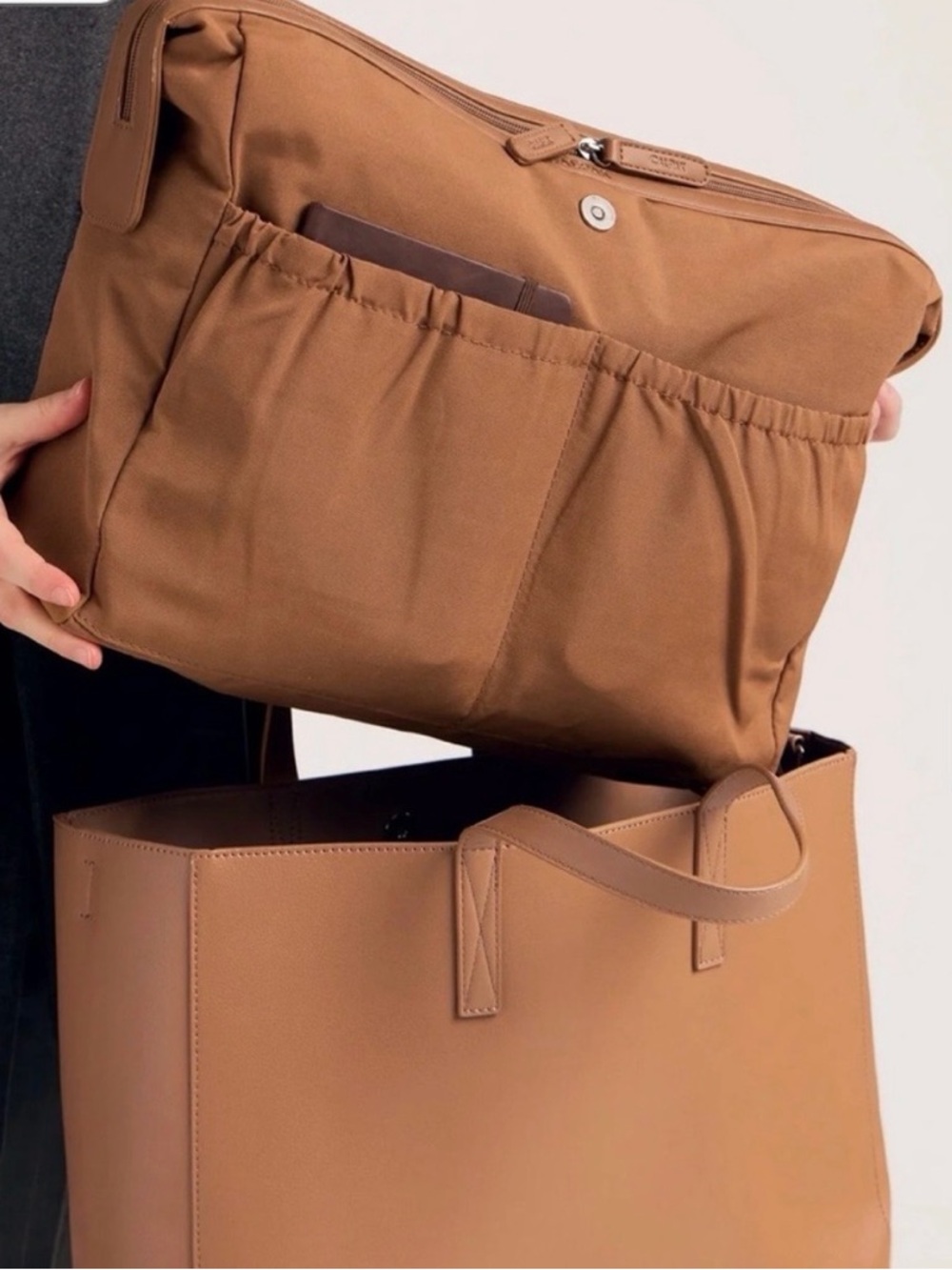 Calpak Haven 16” Laptop Tote Travel Bag Detachable Strap in Toffee - Picture 4 of 16